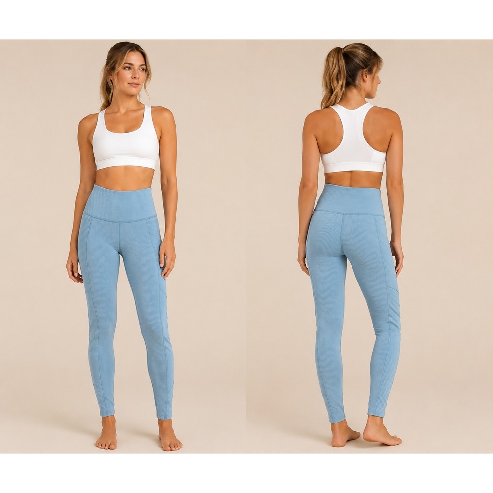 Rhone Revive Rib 7/8 Pocket Leggings Womens Small Light Blue High Rise